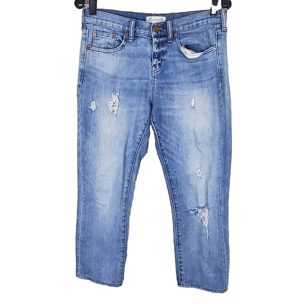 Madewell Jeans Womens 26 Slim Boyfriend Blue Stone Wash Distressed Denim